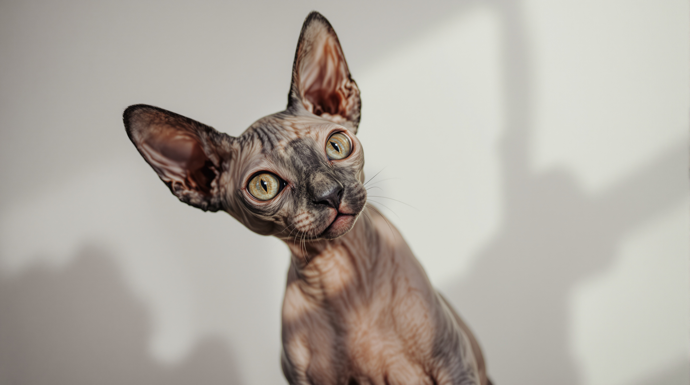 Curious Sphynx cat with questioning expression
